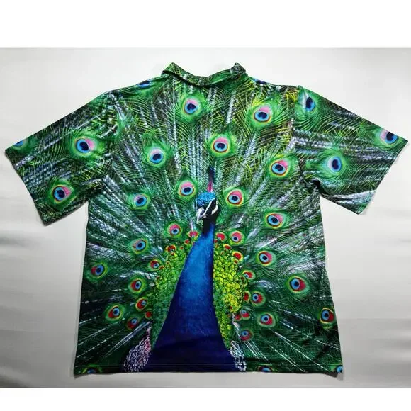 Obnoxious Golf Men's Short Sleeve Peacock Graphic Print Golf Polo Shirt - 4XL* - Picture 2 of 3